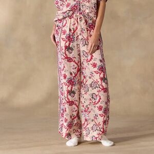 Sundance Blossom & Beauty Sleep Pants Pink Boho Drawstring Pockets Wide Leg MED